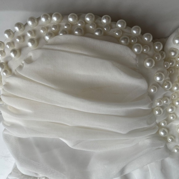 White Pearl Strapless Dress - Picture 3 of 4